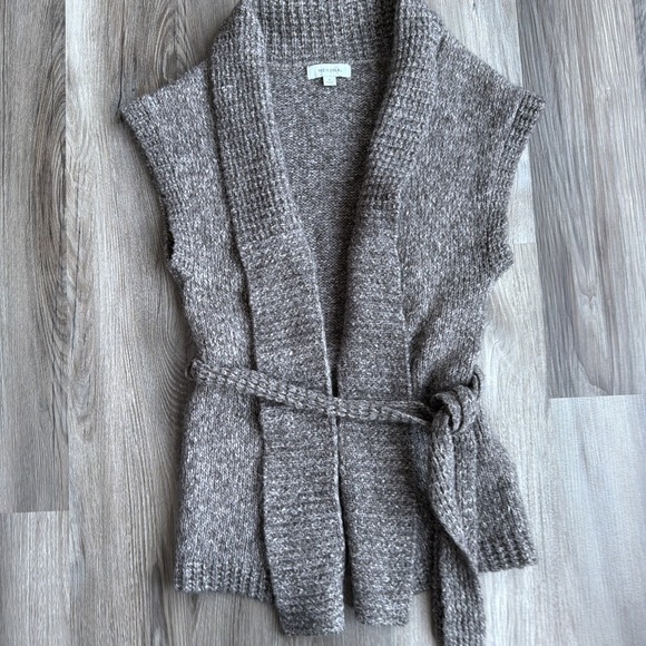 Y2K Merona Sleeveless Wrap Tie Knit Tunic Sweater Cardigan Brown Sz M Wool Blend - Picture 2 of 6
